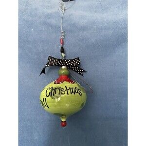 Large Glass Green And Red 7”  “ Merry Christmas Y’all” Ornament  By Carla Grogan